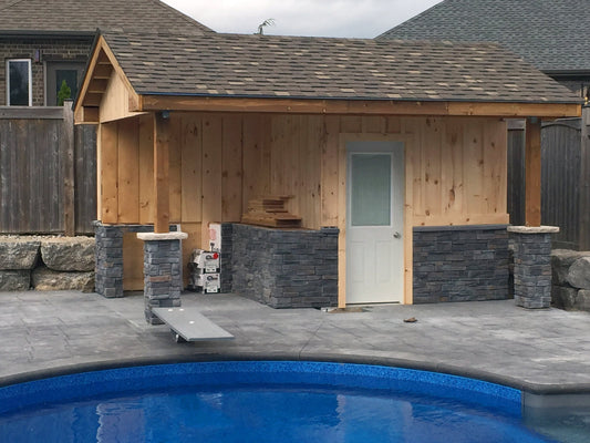 Pool House With Ledge Stone